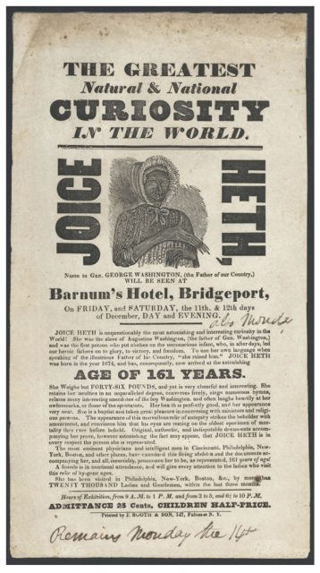 Poster advertising Joice Heth.