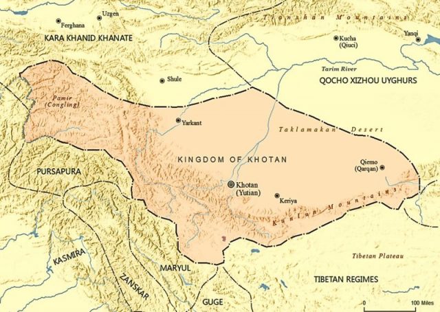 Kingdom of Khotan as of 1001 AD Photo by SY CC BY-SA 4.0