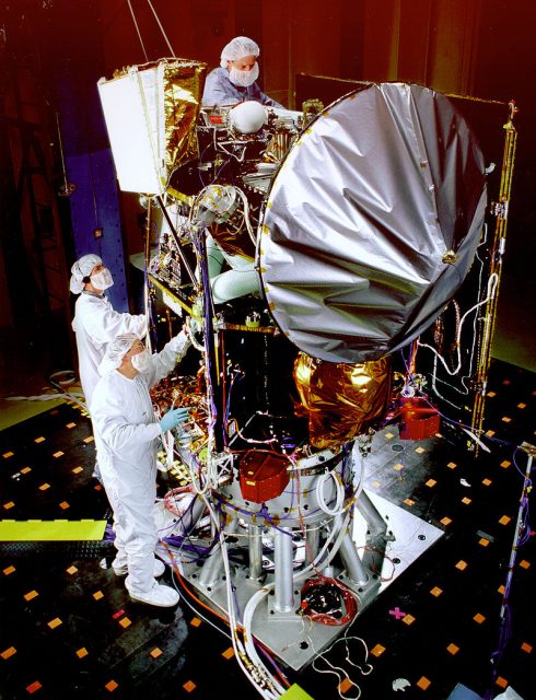 Mars Climate Orbiter undergoing acoustic testing.