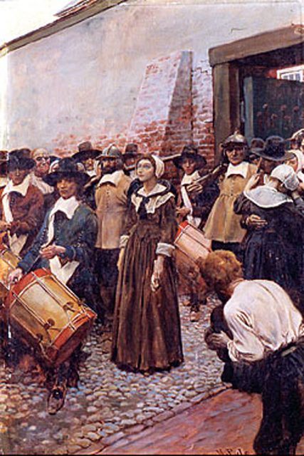 Mary Dyer being led to the gallows in Boston, 1660.