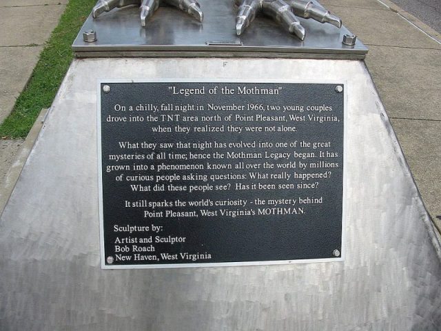 Mothman Statue Plaque. Photo by Katherine Bowman CC BY 2.0