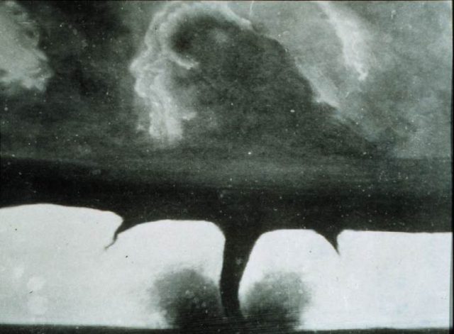 This is said to be the oldest known photograph of a tornado. This was taken 22 miles southwest of Howard, South Dakota on August 28, 1884.