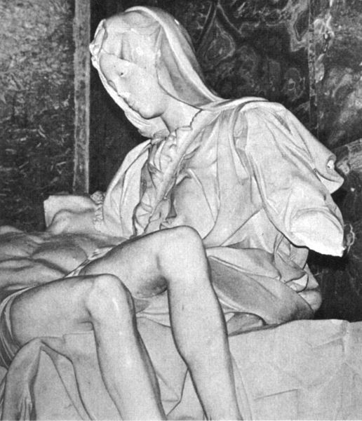 A detail view of the damaged statue, May 1972.