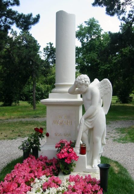 The memorial Wolfgang Amadeus Mozart – St. Marx Cemetery, Vienna, Austria. Photo by Invisigoth67 CC BY-SA 2.5