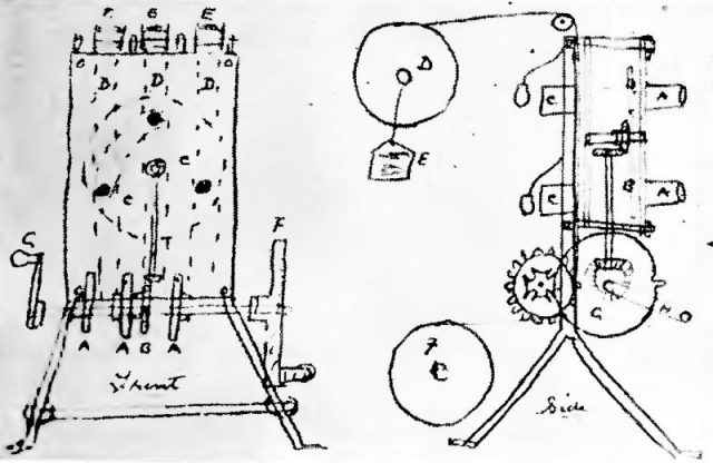 Sketch of three-lens Le Prince projector by James Longley.