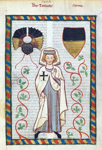 Tannhäuser in the habit of the Teutonic Knights, from the Codex Manesse.