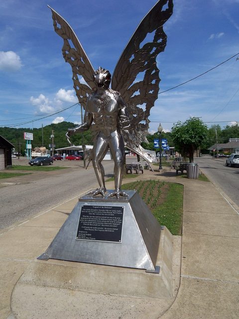 The statue of Mothman sculpted by Bob Roach. It’s located in Point Pleasant, West Virginia. Photo by Jason W. CC BY 2.0