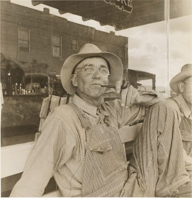 “Dust bowl farmers of west Texas in town,” photograph by Dorothea Lange, June 1937