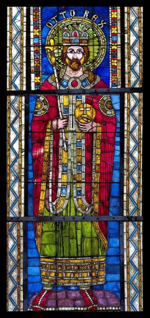 12th century stained glass depiction of Otto I, Strasbourg Cathedral