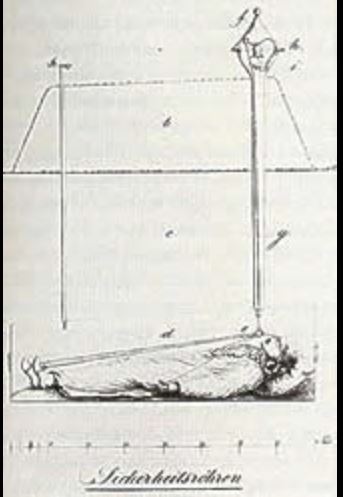 Design for Safety Coffin. Dr Johann Taberger Der Scheintod, Hanover, 1829.