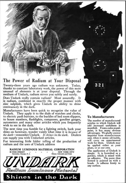 1921 advertisement for Undark luminous paint