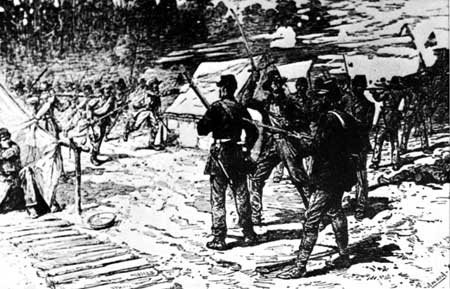 Confederate soldiers charge at the Battle of Shiloh