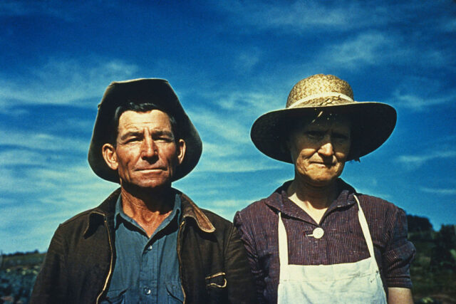 A man and his wife in a colored picture