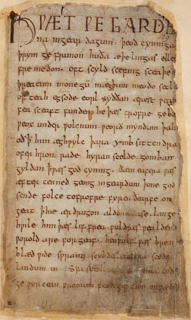 First page of Beowulf in Cotton Vitellius A. xv