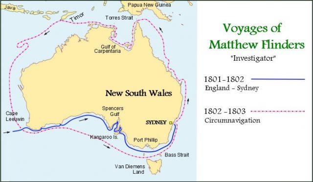 Map of the voyages of Matthew Flinders in the Investigator. Photo by Summerdrought CC BY-SA 3.0