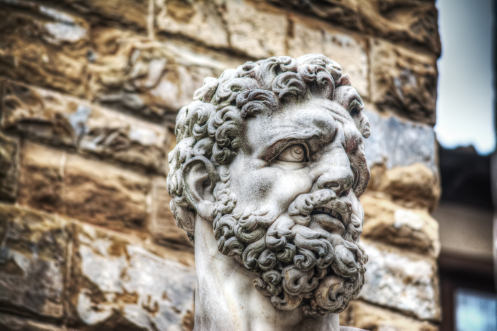 Close up of Hercules head in Piazza della Signoria in Florence, Italy