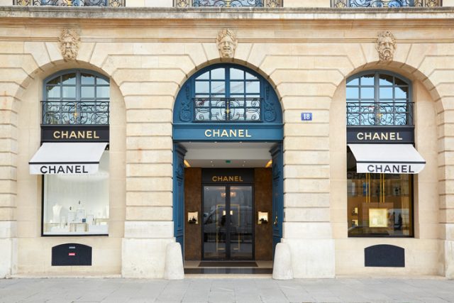 Paris, France – July 8, 2014: Chanel shop in place Vendome in Paris. Chanel is a fashion house founded in 1909 specialized in haute couture and luxury goods.