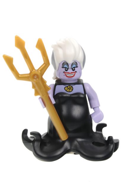 An isolated shot of an Ursula Lego Minifigure from Disney Series 1 of the collectable Lego Minifigure toys