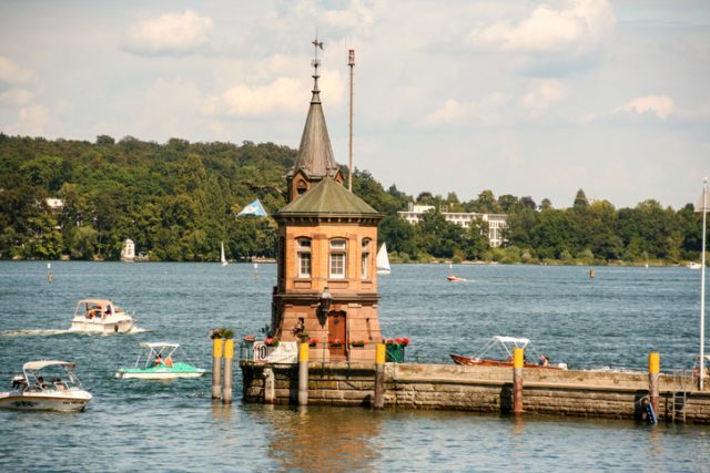 Lighthouse of Constance (Konstanz) on Lake Constance (Bodensee), Baden-Wurttemberg, Germany. 08/04/2016.