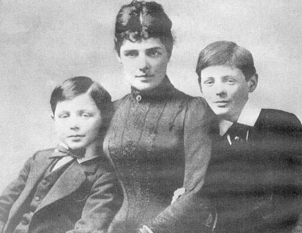Lady Randolph Churchill with her two sons, John and Winston, 1889