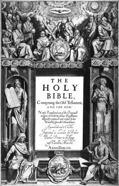 King James version of The Holy Bible – first edition title page, 1611