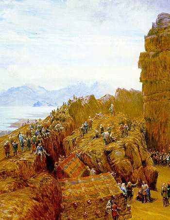 19th century rendering of the Law Rock in Þingvellir.