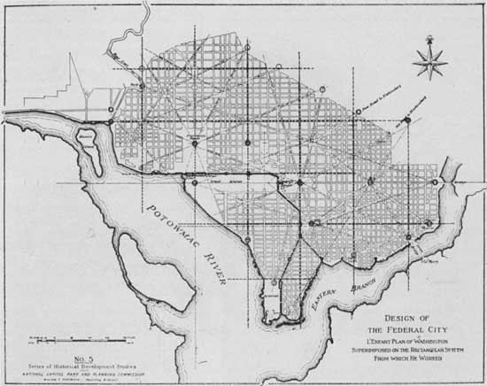 L’Enfant’s Plan of Washington Superimposed on the Rectangular System from which he worked