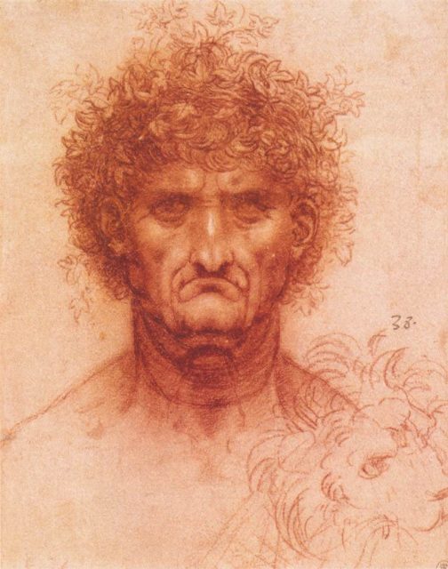 Old man with ivy wreath and lion’s head, by Leonardo da Vinci, c.1505
