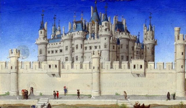 Le Louvre castle in the 15th century as illustrated in the Très Riches Heures du Duc de Berry