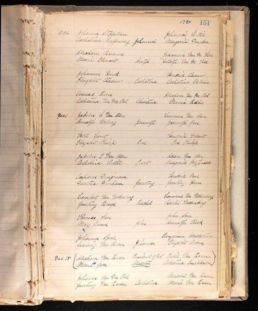 Record of the Kinderhook Dutch Reformed Church; Maarten Van Buren baptism December 15, 1782