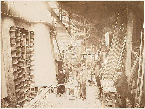 Men at work on the construction of the Statue of Liberty