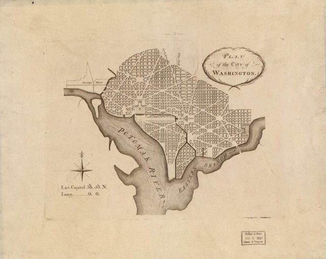 Plan of the City of Washington, March 1792. Engraving on paper, Library of Congress record