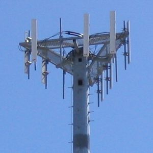 A multi-directional, cellular network antenna array (“cell tower”)