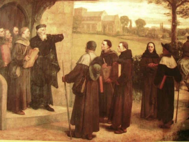 Wyclif Giving ‘The Poor Priests’ His Translation of the Bible by William Frederick Yeames