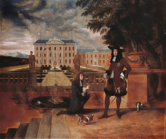 Charles II is presented with the first pineapple grown in England – 1675 painting by Hendrik Danckerts