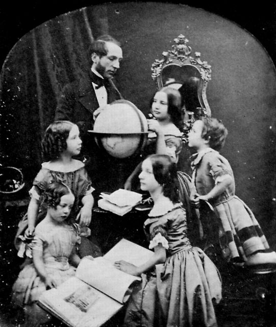 The Geography Lesson, 1851. Image from stereoscopic daguerreotype by Jean Francois Antoine Claudet.