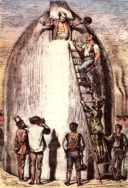 An illustration from the novel “From the Earth to the Moon” by Jules Verne drawn by Henri de Montaut.