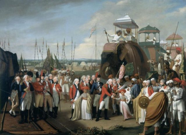 General Lord Cornwallis, receiving two of Tipu Sultan’s sons as hostages in the year 1793