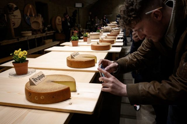 Since last September, the cheeses have each been blasted with sonic masterpieces from the likes of rock gods Led Zeppelin and hip-hop legends A Tribe Called Quest, to techno beats, ambient choirs and Mozart’s classic Magic Flute. Photo by Fabrice COFFRINI / AFP