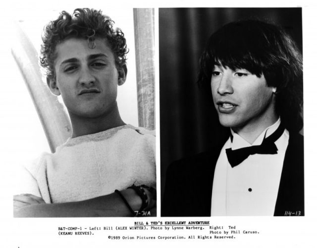 Alex Winter (R) Keanu Reeves (L) on set of the movie ‘Bill & Ted’s Excellent Adventure’ ( 1989). Photo by Michael Ochs Archives/Getty Images