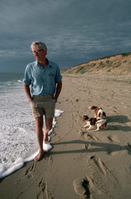 Novelist Peter Benchley walks his dogs along a beach at Siasconset, Nantucket Island. Photo by Gail Mooney/Corbis via Getty Images