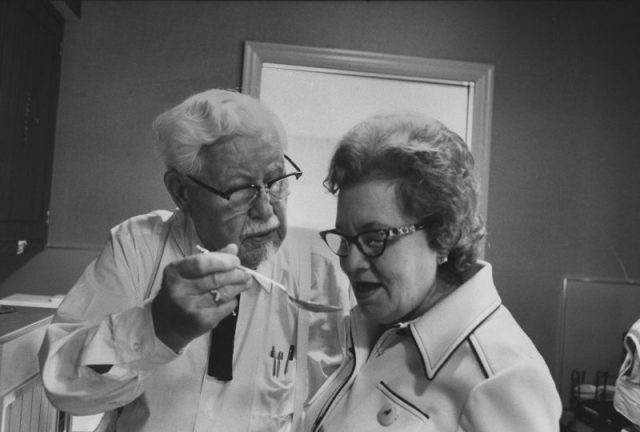 Colonel Harland David Sanders (September 9, 1890 – December 16, 1980) and his wife Claudia in their kitchen. Kentucky, September 1974 (Photo by John Olson/ The LIFE Images Collection/Getty Images)