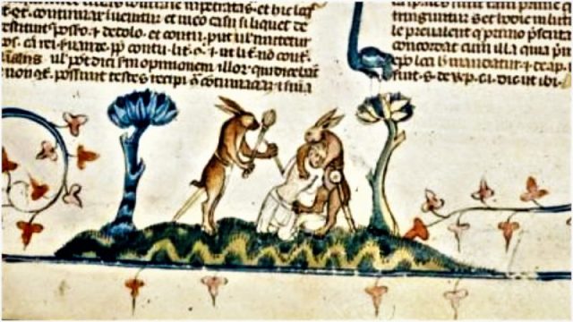 Two rabbits from BL Royal 10 E IV, f. 60