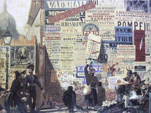 In Britain, outdoor advertising was based on hoardngs (billboards) England 1835, by John Orlando Parry