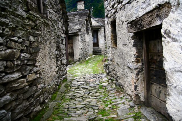Granite stone house in the Italian part of Switzerland (Corippo/Ticino)