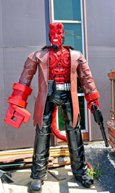 The Hellboy model made from scrap metal display at Ban Hun Lek, Ayutthaya,Thailand – November 16, 2014