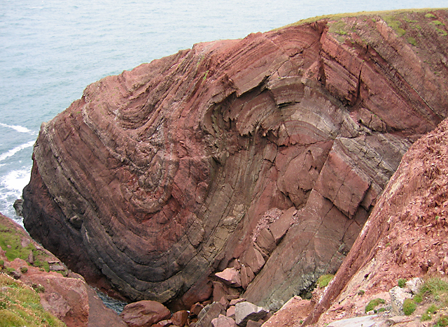 View of folded Old Red Sandstone