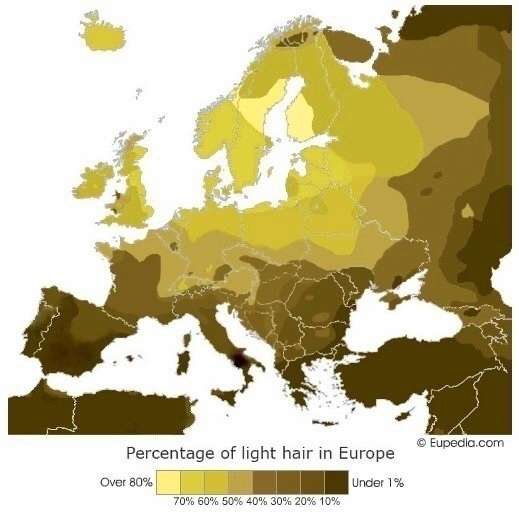 Incidence of Blond Hair in Europe. Photo by Melrorross CC BY-SA 4.0