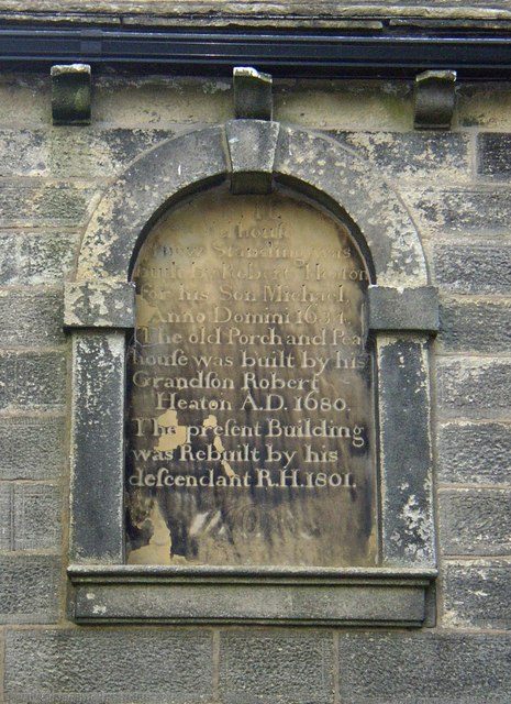 Plaque on Ponden Hall, Stanbury. Photo by Humphrey Bolton CC BY-SA 2.0