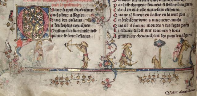 Crazed rabbits in the Romance Alexander Oxford 81v hares